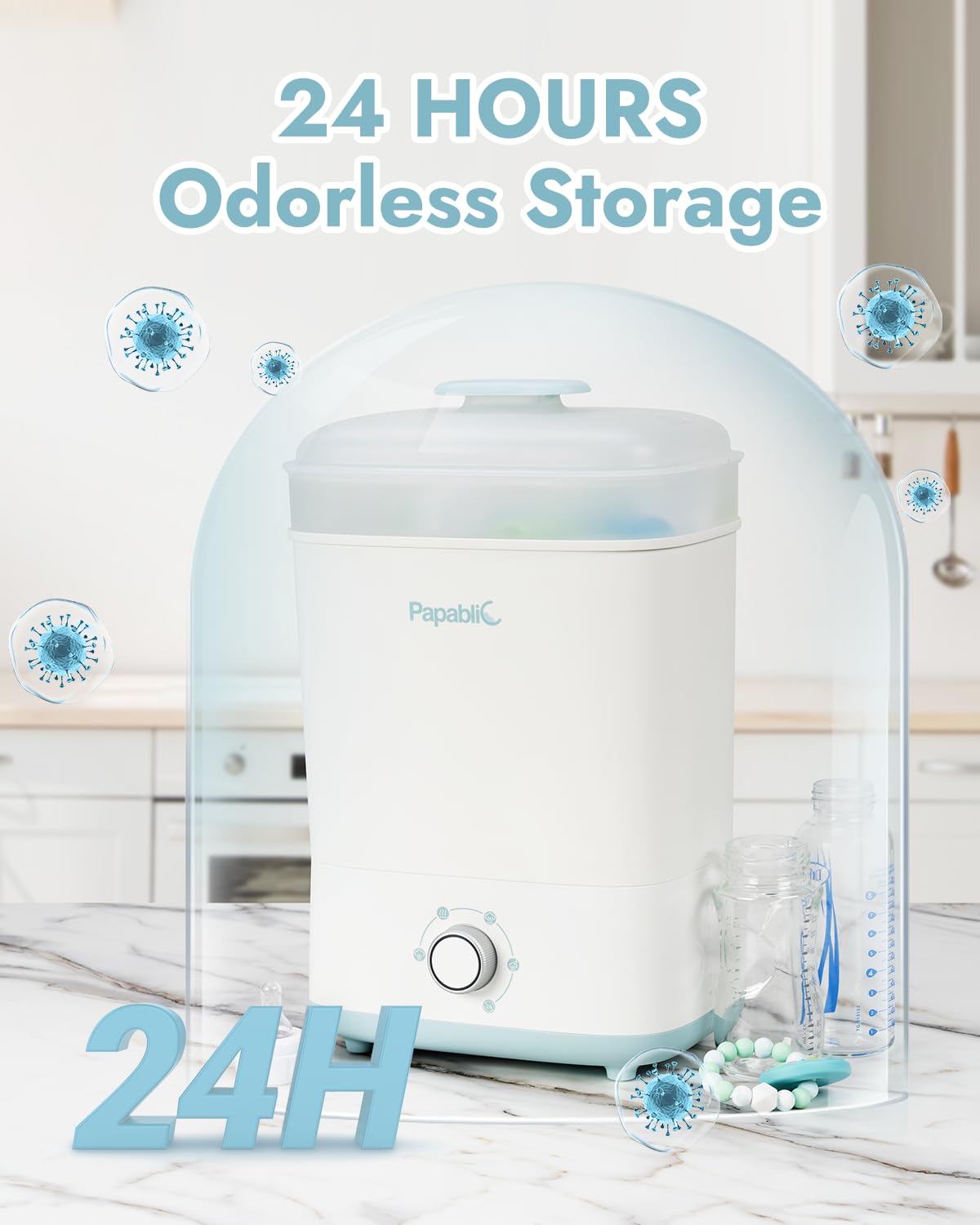 Papablic Baby Bottle Sterilizer and Dryer, Esterilizador De Biberones, Electric Steam Sterilizer for Baby Bottles, Pacifiers, and Pump Parts, Large Capacity 10 Bottle, Fast Sanitizes and Dries Bottles