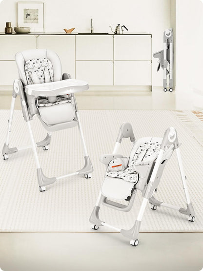 Convertible High Chairs for Babies and Toddlers, Foldable High Chair with Adjustable Backrest, Footrest and Tray, Baby Dinning High Chair with Lockable Wheels, Star Pink