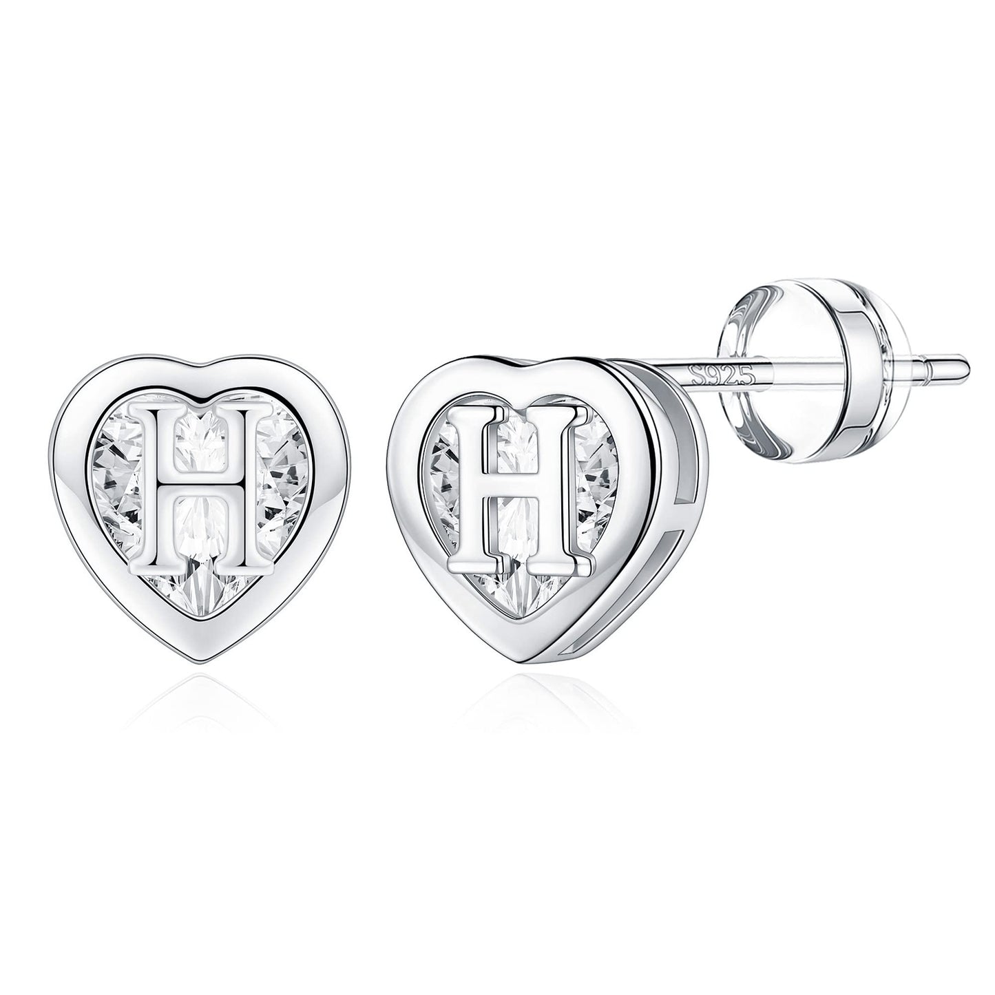 IEFWELL Heart Stud Earrings for Girls Women, S925 Sterling Silver Studs Hypoallergenic Earrings CZ Heart Earrings Initial Earrings for Teen Girls Kids Jewelry for Girls Gifts