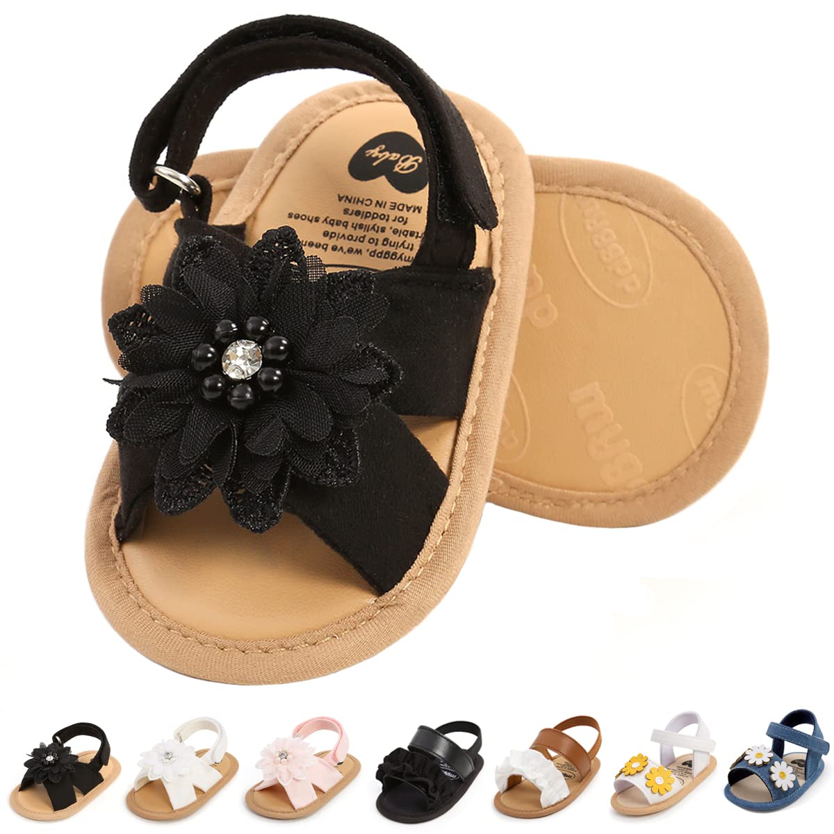 GDSDYM Infant Baby Girls Summer Sandals with Flower Bowknot Soft Sole Wedding Dress Flats Newborn First Walkers Crib Dress Shoes
