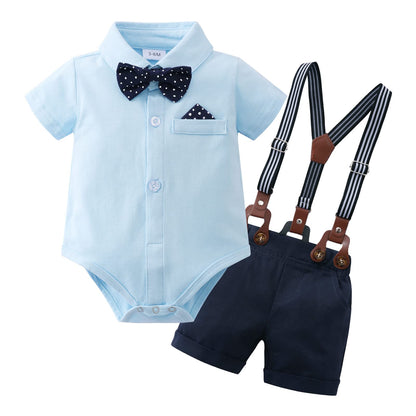 YUEMION Infant Baby Boy Clothes Gentleman Outfits Suits Summer Short Sleeve Bowtie Bodysuit Shirts + Suspender Shorts(0-24M)