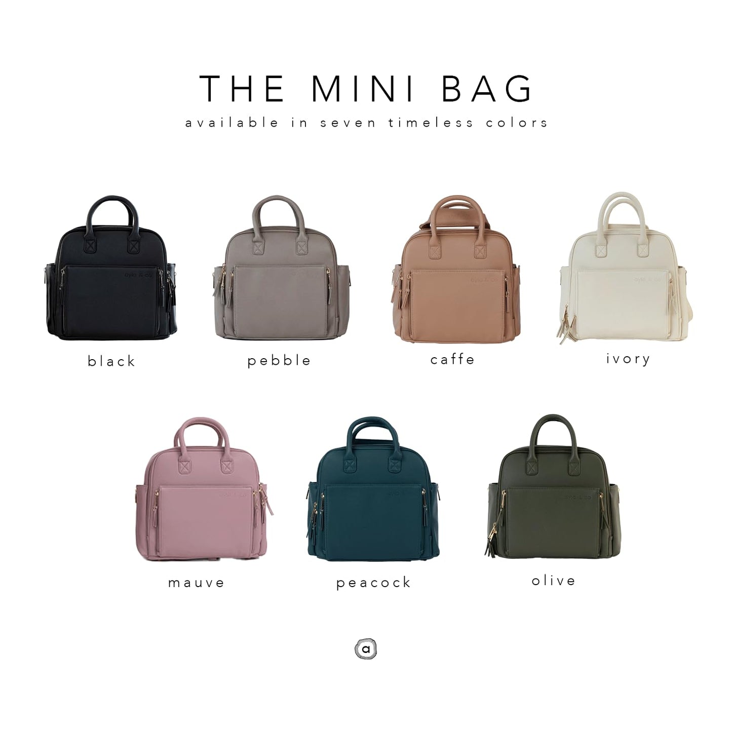 Ayla & Co Mini Bag, Transitional Minimal Diaper Bag, Vegan Leather, with Expandable Pockets, Built-In Wallet, Organizer