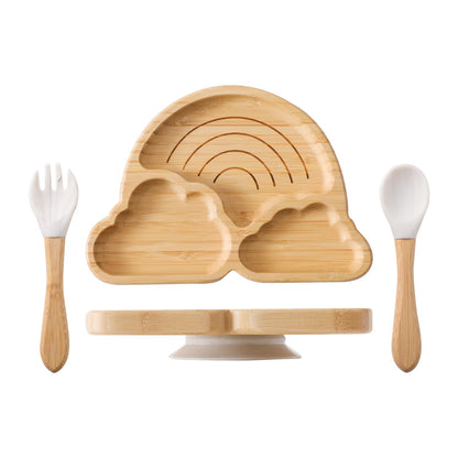 Bamboo Suction Plates Bowls Set for Baby Toddler Divided Platter Food bowl with Silicone Fork & Spoon All-Natural Baby Feeding Set for Baby-Led Weaning, Non-Slip Design