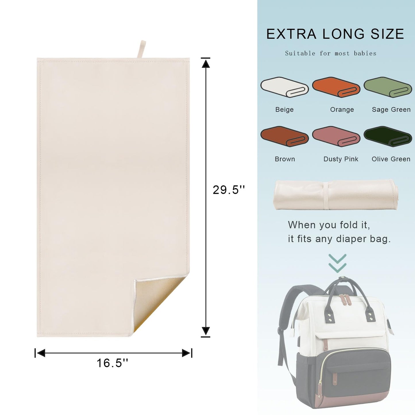 Sage Green Diaper Changing Pad for Baby, Portable Baby Changing Mat for Travel or Home, Foldable Mat Fits Perfectly in Diaper Bag (67-03)