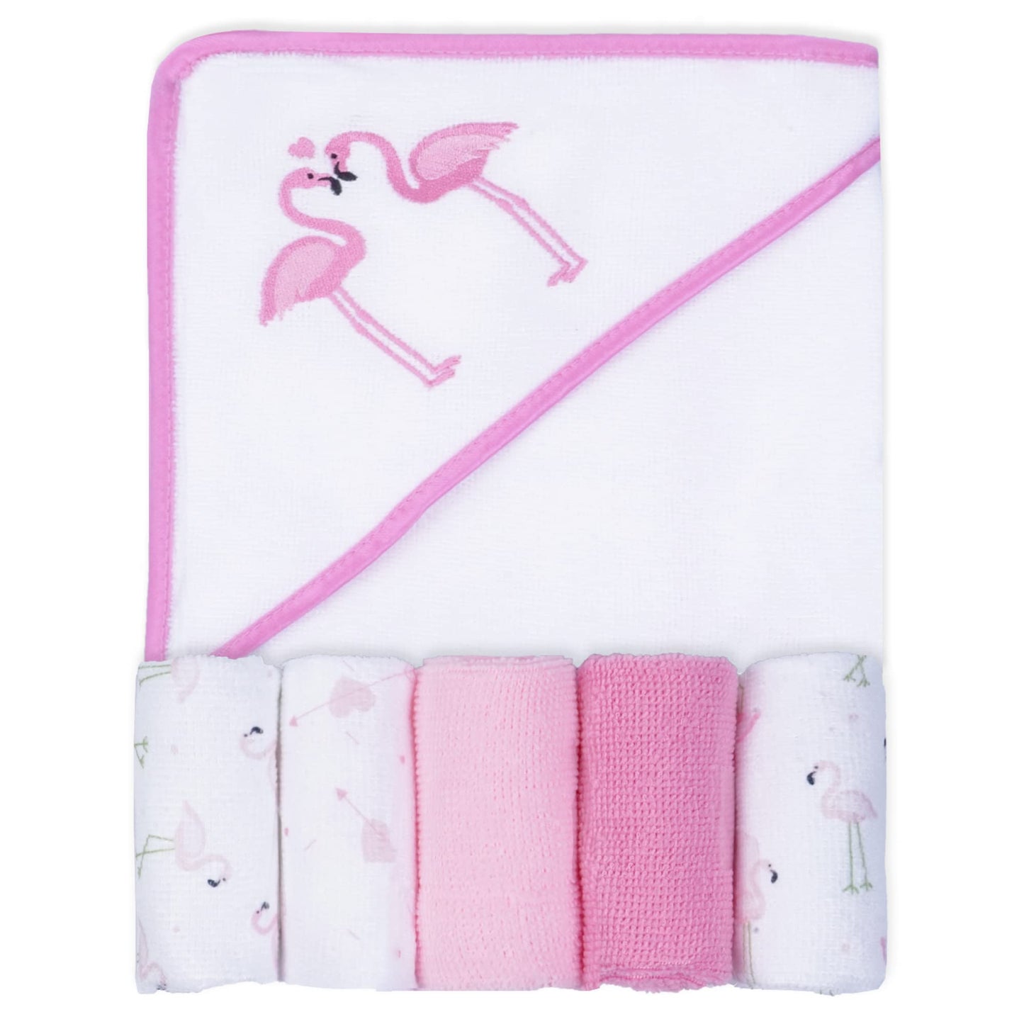 Viviland Baby Towels and Baby Wash Cloths Set Hooded Baby Towels Baby Wipes Absorbent Bath Face Towels Burp Cloths or Face Towels for Girl Boy 6-Pack Size 28 x 28 Inch(Elephant Flower)