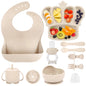 Silicone Baby Feeding Set 10 Pcs Baby Led Weaning Supplies Suction Bowl Divided Plate Baby Bibs Fruit Feeder Baby Spoons Forks Sippy Cup Toddler Utensil Sets Baby Essentials for Newborn Gift