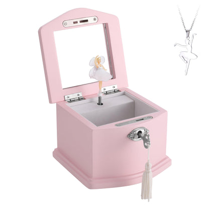 Medium Pink Ballerina Musical Jewelry Box with Mirror and Lock for Girls,Pink Kid's Jewelry Storage Music Chest,Gifts for Christmas,New Year and All Hoidays