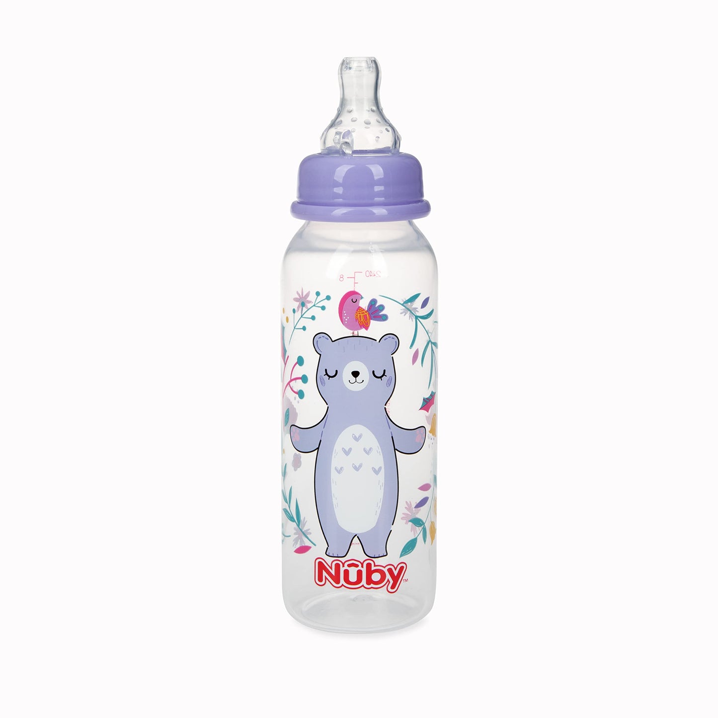 Nuby Printed Non-Drip 8oz Bottle, 3 Pack - Pink, Purple, Aqua