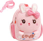 Toddler Backpack Cute Bunny Backpack with Leash and Chest Buckle Mini Kids 3D Cartoon Travel Bag for Girls 3-6