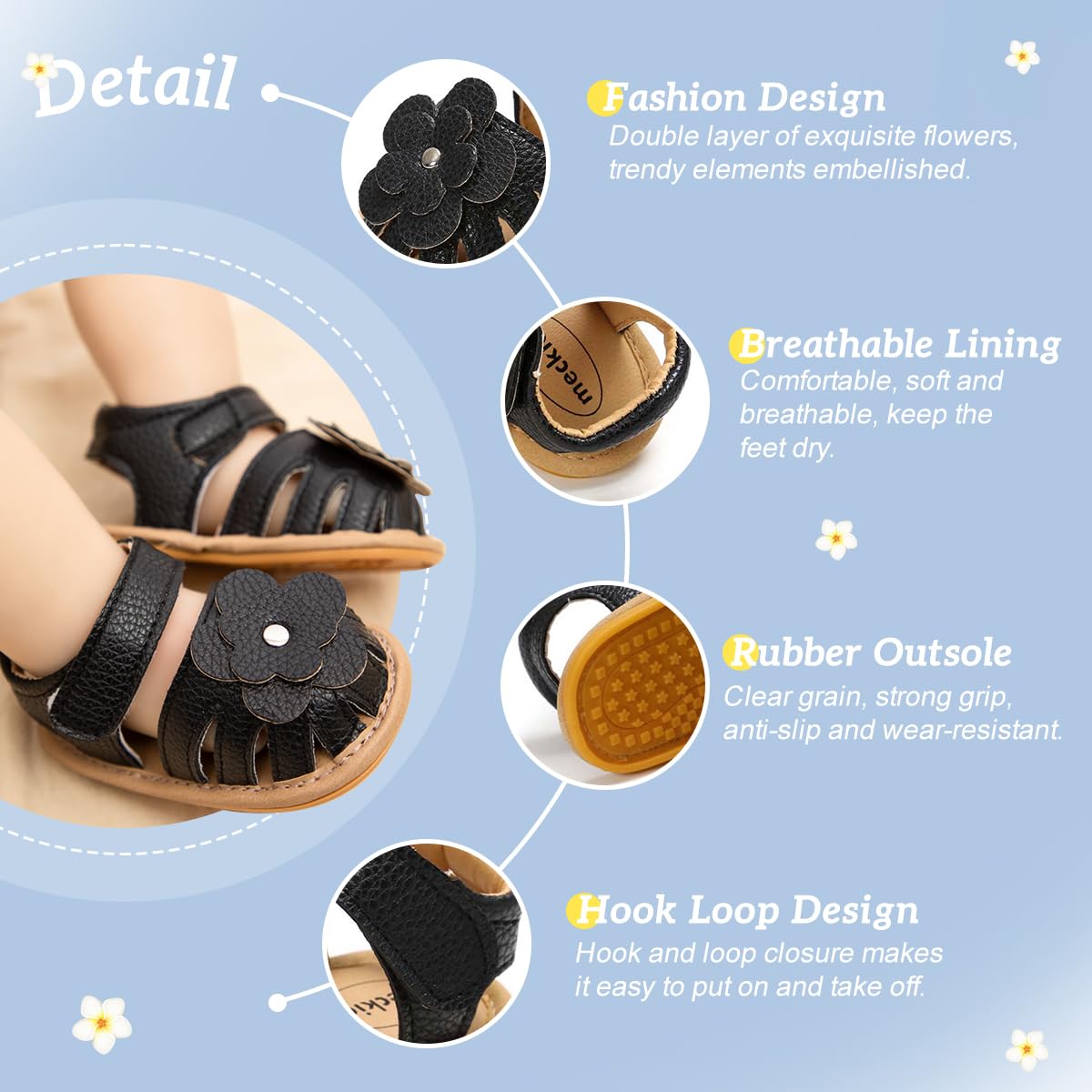 Kannior Infant Boys Girls Sandals Breathable Premium Baby Summer Outdoor Casual Beach Shoes Lightweight Toddler Flower Bowknot Anti Slip Rubber Sole Newborn Prewalker First Crib Shoes