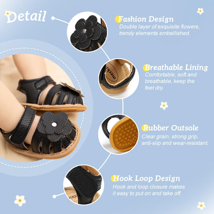 Kannior Infant Boys Girls Sandals Breathable Premium Baby Summer Outdoor Casual Beach Shoes Lightweight Toddler Flower Bowknot Anti Slip Rubber Sole Newborn Prewalker First Crib Shoes