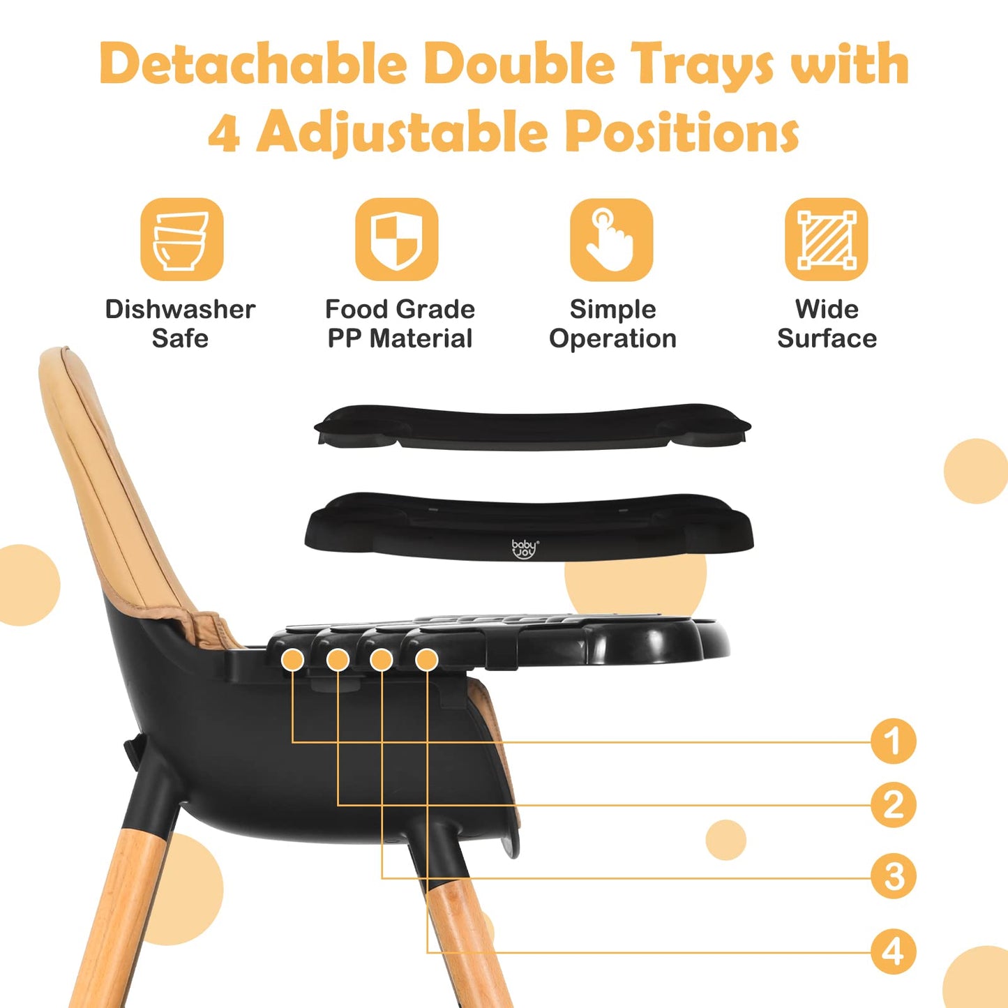 BABY JOY 6 in 1 High Chair, Convertible High Chairs for Babies and Toddlers/Booster Seat/Table and Chair Set, Infant Wooden Highchair w/ 5-Point Harness, 4-Position Removable Tray & PU Cushion, Coffee