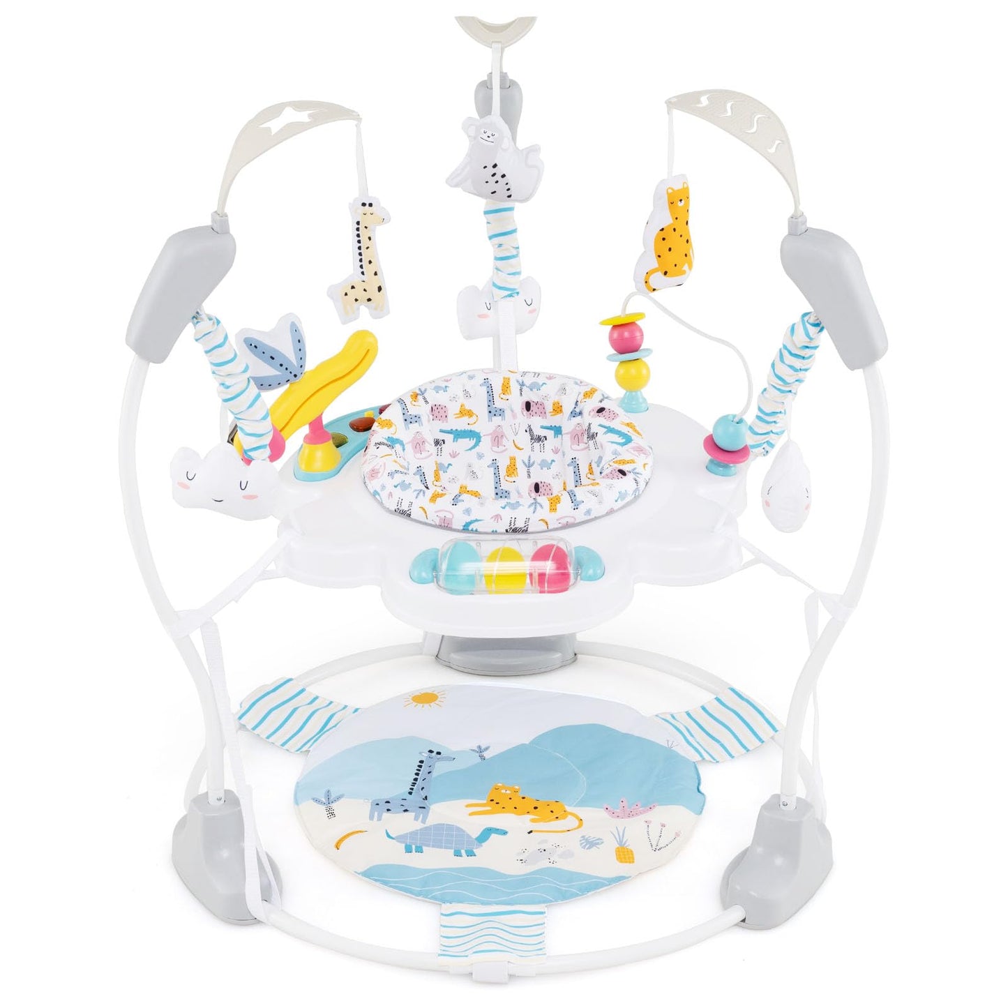 INFANS Baby Activity Center, 3 in 1 Play Center Jumpers and Bouncers with Music, Lights, Interactive Toys, 360°Rotating Seat, 3 Adjustable Heights, Exersaucer Learning Toys for Baby 6-12 Months (Blue)