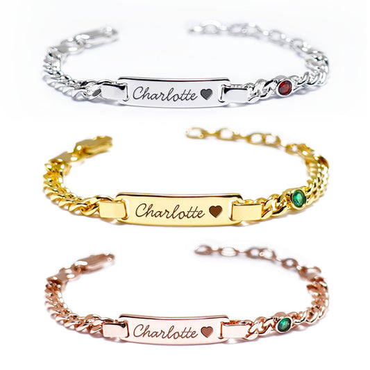 Custom Birthstone Name Bracelet – 18K Gold Plated – Personalised Baby & Toddler Jewellery – Ideal Birthday, Baptism & Parent-Child Gifts