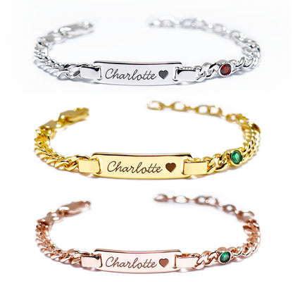 Custom Birthstone Name Bracelet – 18K Gold Plated – Personalised Baby & Toddler Jewellery – Ideal Birthday, Baptism & Parent-Child Gifts
