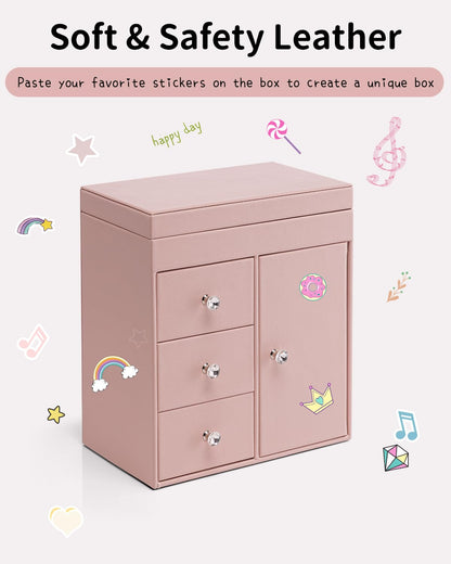 Vlando Musical Jewelry Box for Girls, Large Kid Music Box with Ballerina for Birthday Bedroom Decor, 4 Layer Girl Jewelry Gifts for Girls Kids - Light Pink