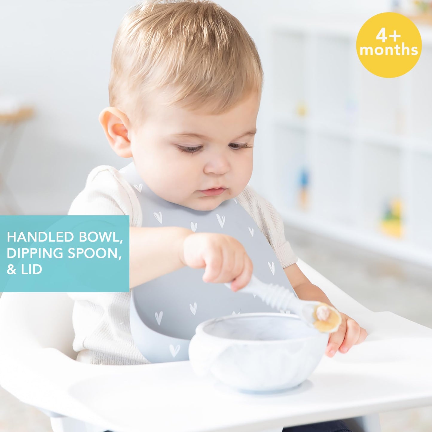 Bumkins Baby Bowls, Disney Minnie Mouse Silicone Baby Feeding Set, Suction Bowls for Baby and Toddler with Spoon, First Feeding Set, Platinum Silicone Bowl for Babies 4 Months