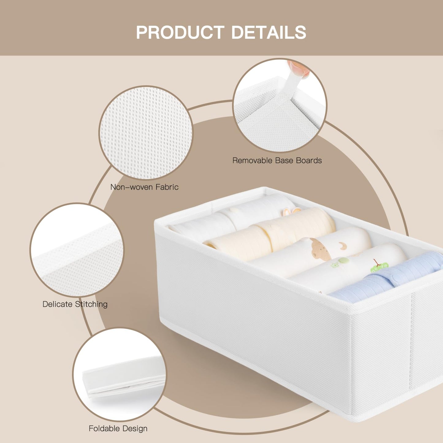 Criusia Drawer Organizer Clothes, 10 Pack Dresser Organizer for Baby Clothes, Underwear, Sock- Foldable Closet Organization and Storage Dividers Bins for Nursery, Bedroom (Beige)