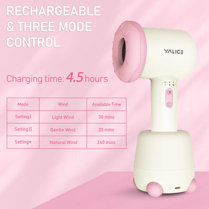 Cordless Baby Hair Dryer for Infant, Low Heat Gentle Air Rechargeable Small Hair Blow Dryer for Baby Butt Skin with 3 Speed Settings, 0-3 Years Using (Khaki)