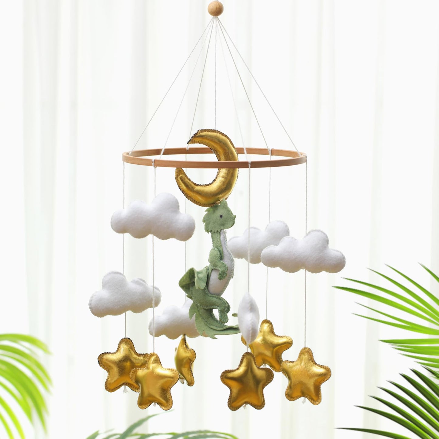 Wenqik Baby Crib Mobile for Nursery Green Leaf Dragon Mobile Crib Forest Green Forest Baby Shower Gift for Boys and Girls(Dragon)