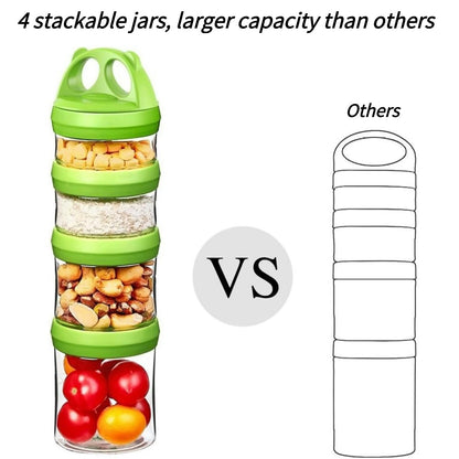 SELEWARE Portable Stackable Food Storage Containers for Snacks Formula Powder and Drinks Twist Lock System Airtight Leak-proof BPA and Phthalate Free 4 Piece Jars 31oz Blue