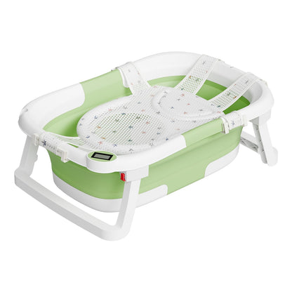 Collapsible Baby Bathtub,Baby Bath Tub with Soft Cushion & Thermometer,Baby Bathtub Newborn to Toddler 0-36 Months,Portable Travel Baby Tub