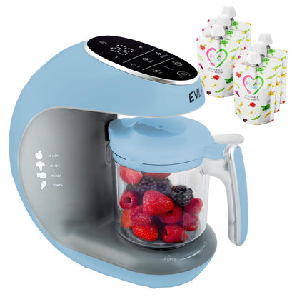 EVLA'S Baby Food Maker, Steamer, Blender, Baby Food Processor for Healthy Homemade Baby Food in Minutes, Touch Screen with 6 Reusable Food Pouches, Baby Registry Essential, White