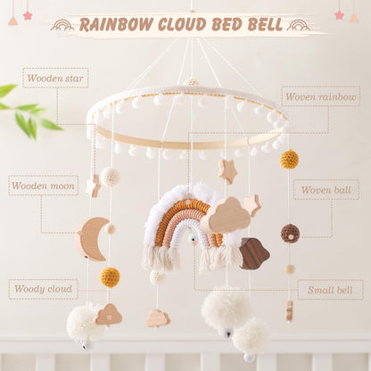 Baby Crib Mobile for Boys Girls| Boho Nursery Mobile| Gender Neutral Hand-Crocheted Mobile| Ceiling Mobile - Stars, Clouds, Moon