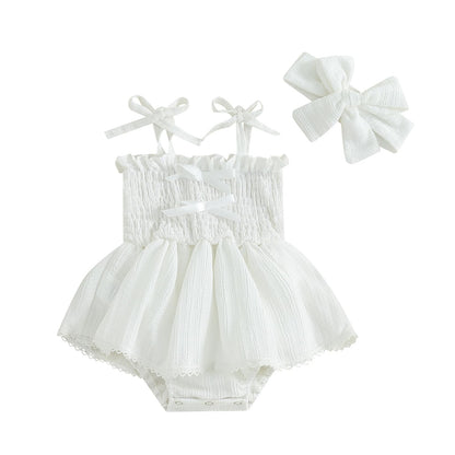 Newborn Baby Girl Bodysuit Sleeveless Halter Frill Romper One-piece Jumpsuit with Headband Summer Clothes Set