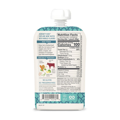 Serenity Kids 7+ Months World Explorers Baby Food Pouches Puree Made With Ethically Sourced Meats & Organic Veggies | 3.5 Ounce BPA-Free Pouch | Beef Chimichurri | 6 Count