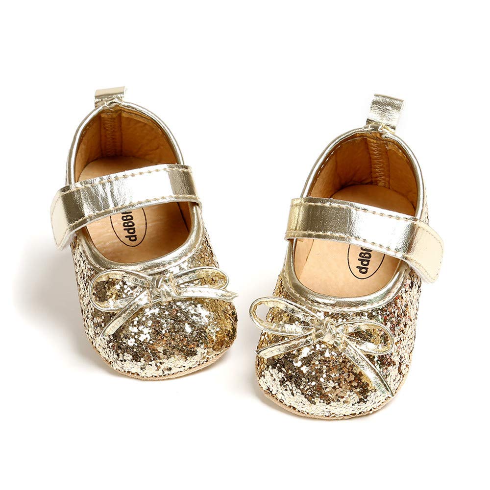 Meckior Infant Baby Girls Soft Sole Bowknot Princess Wedding Dress Mary Jane Flats Prewalker Newborn Light Baby Sneaker Shoes
