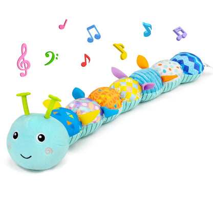 Baby Sensory Toy 0-6 Month Music Animal Stuffed Plush Caterpillar Toy for Infant 0-3-6 Month Tummy Time with Baby Mirror Crinkle Rattle for 6-12 Month Carseat Toy for Newborn Boys Girls Shower Gifts