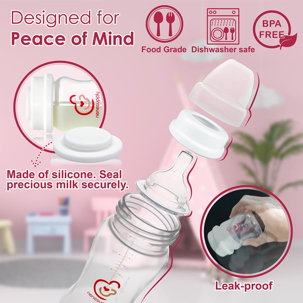 Nenesupply Natural Baby Bottles Newborn Feeding Bottles Slow Flow Breastfeeding Bottle for Breastfed Babies Wide Neck 9oz Anti Colic Level 2 Nipple for 1+ Month Infant Replace Spectra Bottle Pumping