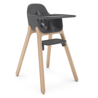 UPPAbaby Ciro High Chair/Sleek, Easy-to-Clean Design/Perfect-Fit Tray to Bring Baby to Table/Patent-Pending Harness/Dual-Position, 180-Degree Rotating Footrest/Caleb (Steel Blue/Rubberwood)