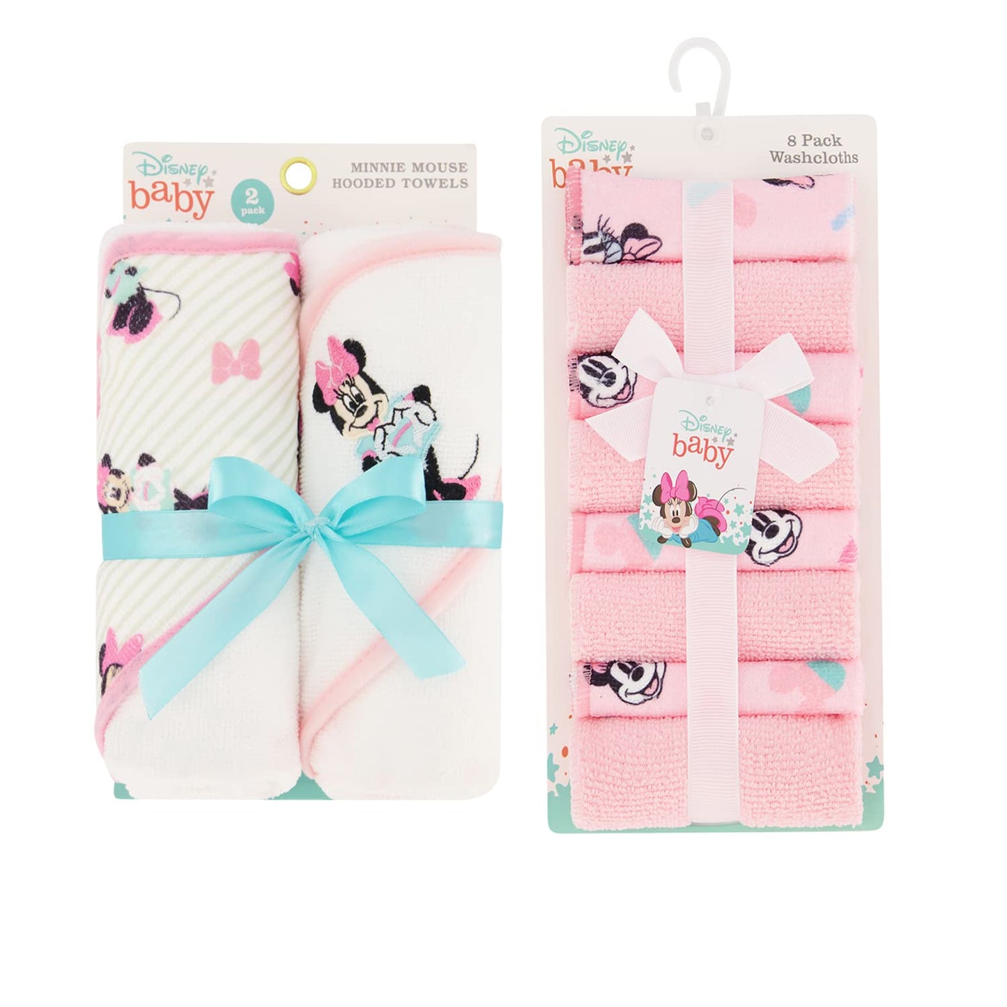 Disney Hooded Baby Towel and Baby Washcloths | Nursery Character Baby Towels and Washcloths | 2 Baby Bath Towels and 8 Washcloths for Baby Girls or Boys