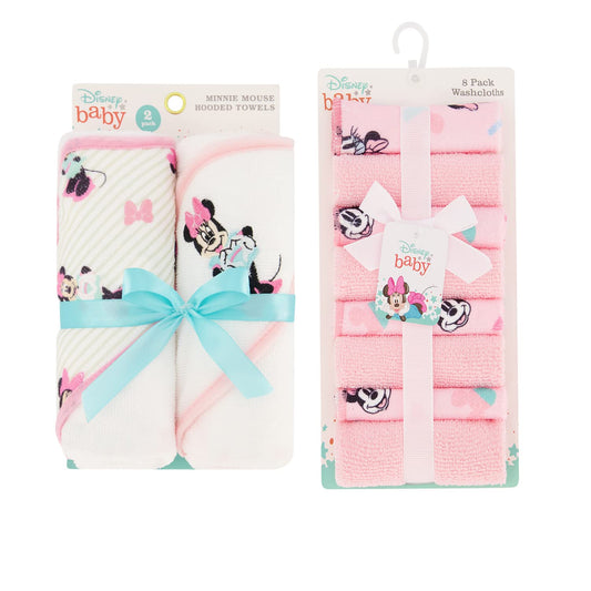 Disney Hooded Baby Towel and Baby Washcloths | Nursery Character Baby Towels and Washcloths | 2 Baby Bath Towels and 8 Washcloths for Baby Girls or Boys