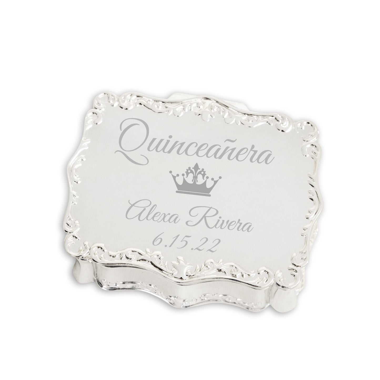 Cherished Moments Personalized Small Rectangle-Shaped Jewelry Keepsake Box with Custom Engraved Name or Initials, Silver Toned
