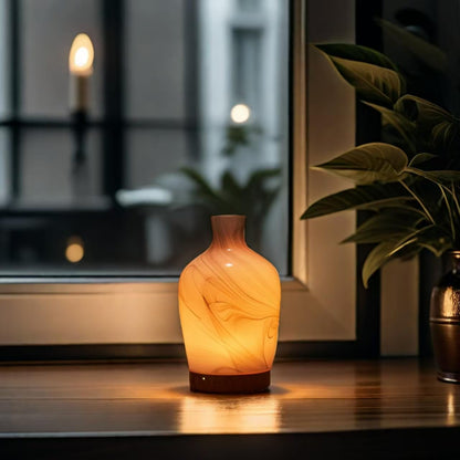 Essential Oil Diffuser Hand Blown Glass Aromatherapy Diffuser - Ultrasonic Cool Mist Scent Aroma Diffuser, Whisper Quiet with Auto Shut-Off, Timer Setting &7 Colors Night Light for Home