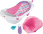 Fisher-Price Baby to Toddler Bath 4-in-1 Sling ‘n Seat Tub with Removable Infant Support and 2 Toys, Climbing Leaves