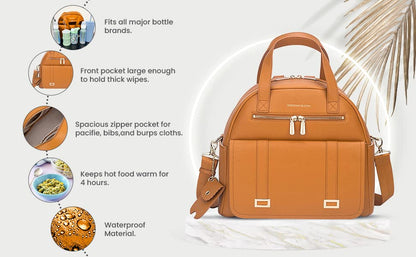 New and Upgraded Diaper Bag Backpack, Leather Baby Bag Tote Diaper Backpack with Changing Pad, Hand Sanitizer Holder Stroller Hooks, Lightweight Stylish Mommy Bag Daisy Collection