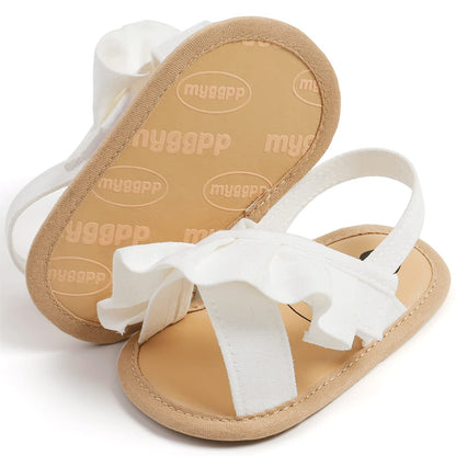 CoKate Baby Girls Sandals Ruffle Bowknot Premium Soft Sole Anti-Slip Open Toe Breathable Summer Outdoor First Walker Shoes Baby Sandals 0-3 months girls
