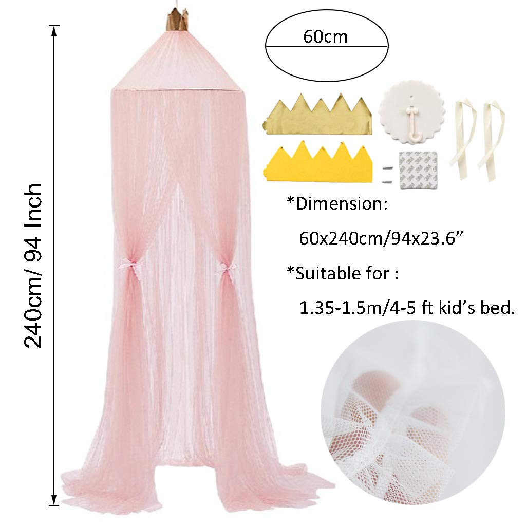 Bed Canopy for Girls - Princess Bed Canopy Mosquito Net Nursery Play Room Decor Dome Premium Yarn Netting Curtains Baby Game Dream Castle, Pink