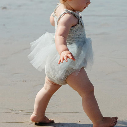MERSARIPHY Newborn Baby Girl Summer Outfit Sleeveless Ruffle Smocked Halter Tulle Romper Dress One-piece Jumpsuit Clothes