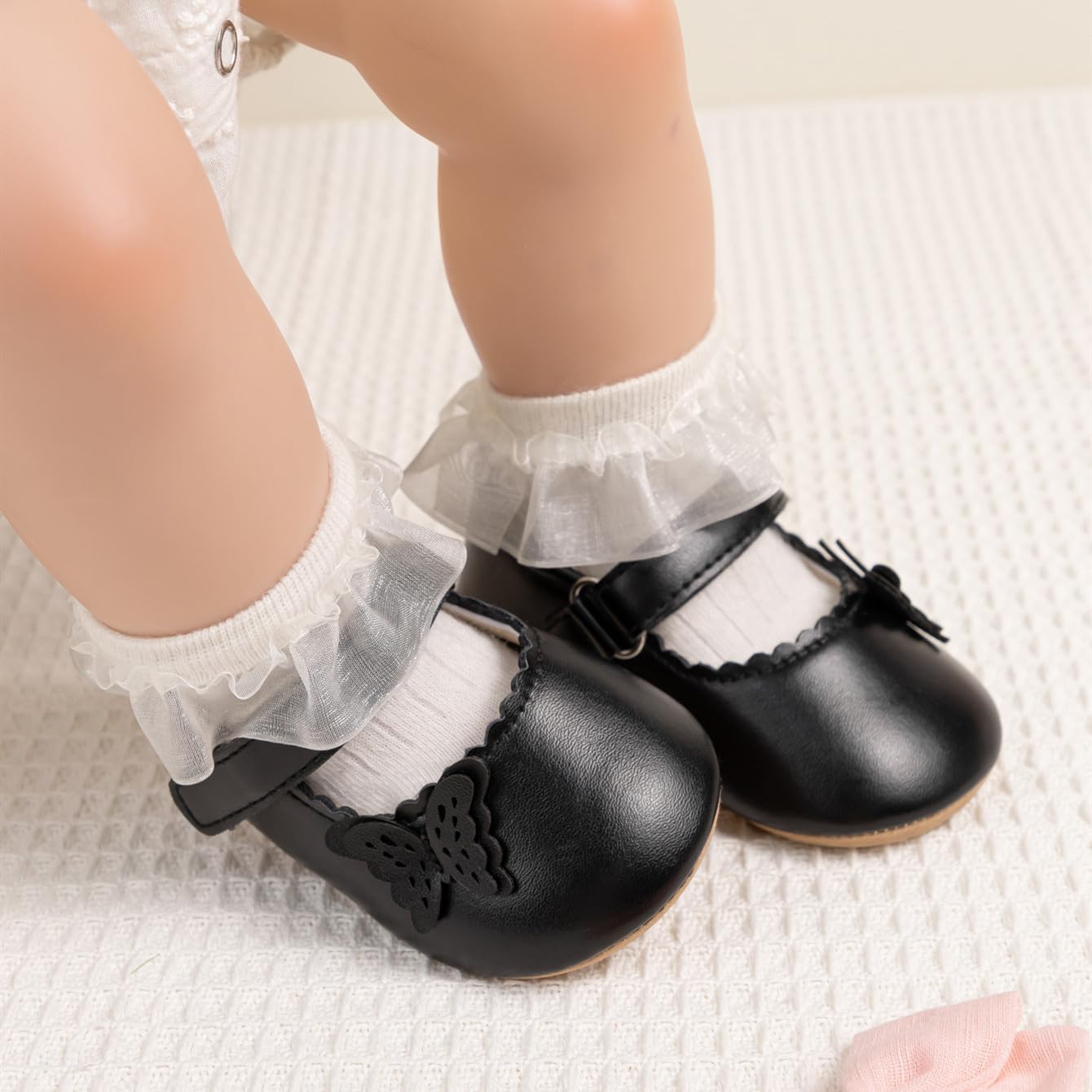 Meckior Infant Baby Girls Boys Handmade Princess Flats Toddler First Walkers Soft PU Leather Non-Slip Crib Wedding Dress Shoes