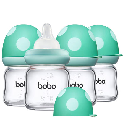 YOHKOH Natural Glass Baby Bottle with Natural Response Nipple, Newborn Anti-Colic Baby Bottles, Wide Neck Mushroom Cap Baby Bottle, Clear (8.8ounce (Pack of 4), Multicolour1)