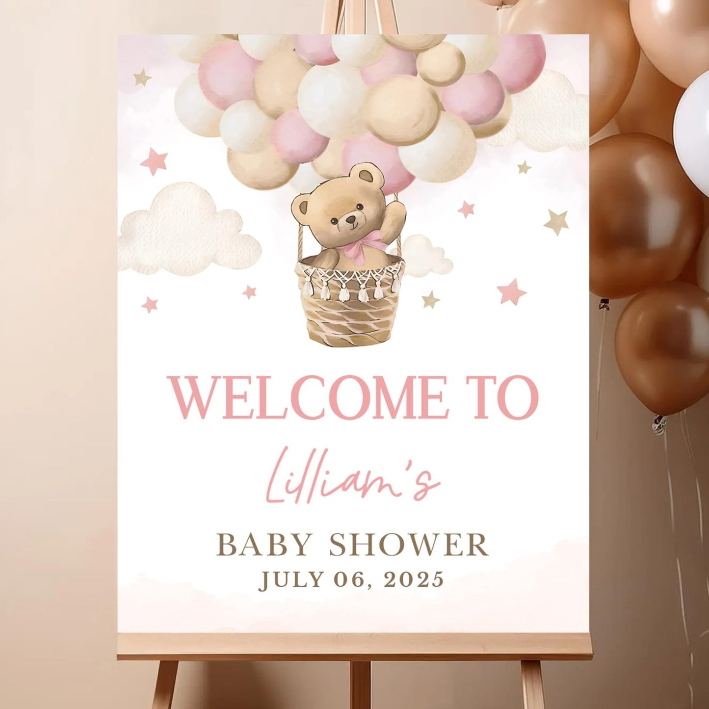 Personalized We Can Bearly Wait Baby Shower Welcome Sign, Welcome to Baby Shower Sign - Teddy Bear & Balloon Theme Décor #5