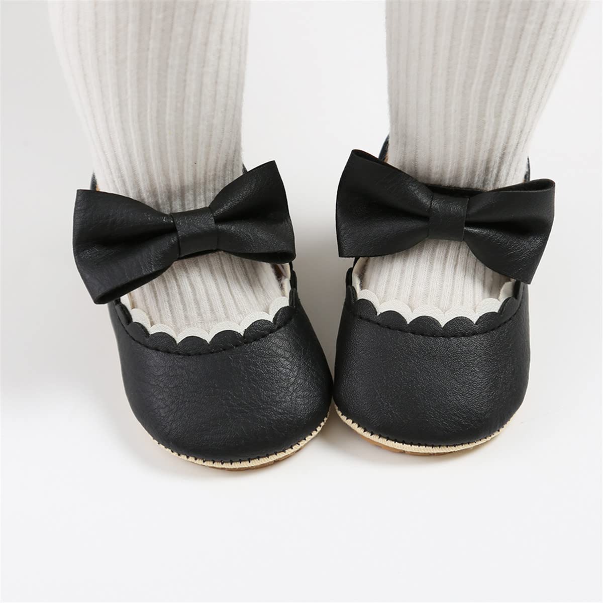 LAFEGEN Baby Girls Mary Jane Flats with Bownot Non Slip Soft Sole PU Leather Newborn Infant Toddler First Walker Cirb Dress Shoes