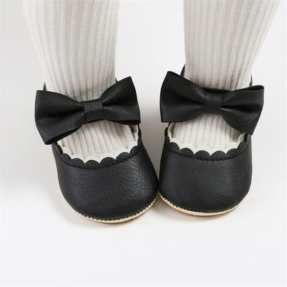 LAFEGEN Baby Girls Mary Jane Flats with Bownot Non Slip Soft Sole PU Leather Newborn Infant Toddler First Walker Cirb Dress Shoes