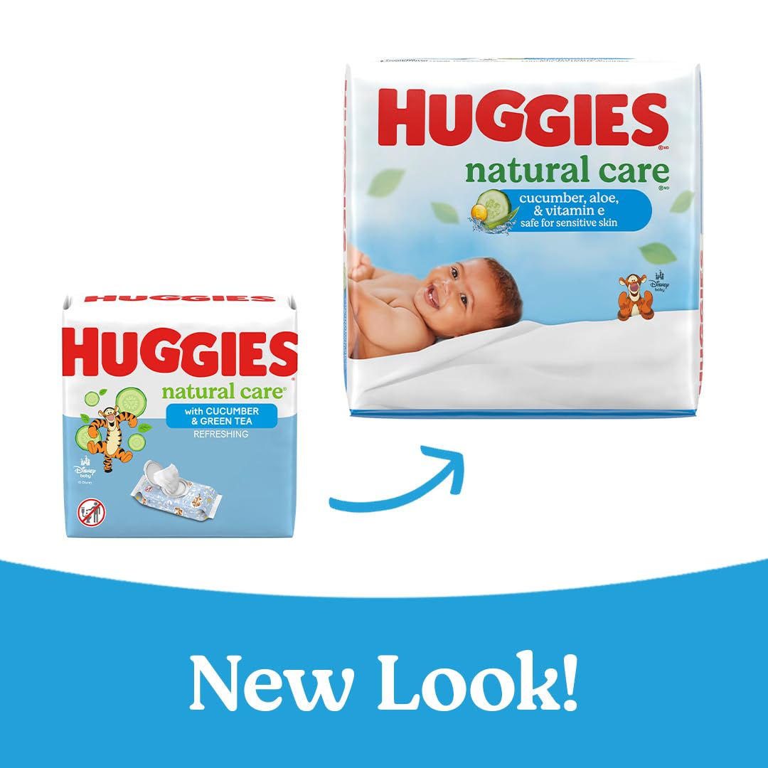Huggies Natural Care Cucumber, Aloe and Vitamin E Baby Wipes, Hypoallergenic, Scented, 6 Flip-Top Packs (288 Wipes Total), Packaging May Vary