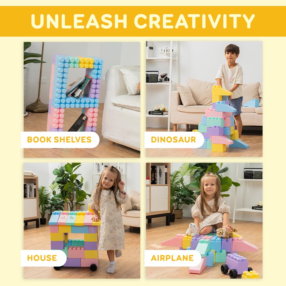 Giant Plastic Blocks Jumbo, Big Blocks, Jumbo Blocks, Big Building Blocks Jumbo, Giant Blocks, Huge Blocks, Jumbo Building Blocks, 86 Pieces Large Blocks for Kids Ages 1 to 8 86 pcs blocks with wheels